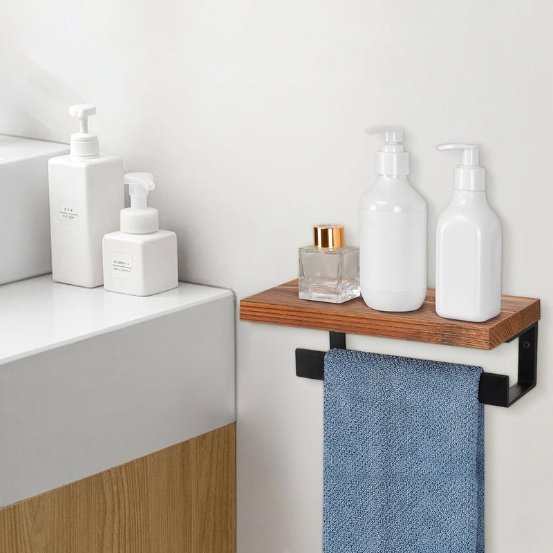 Winmien Hand Towel Holder/Towel Ring with Wooden Shelf, Hand Towel Rack, Hand Towel Hanger for Bathroom, Bath Accessories Wall Mounted, Matte Black (9"-Squ Shaped) - Image 5